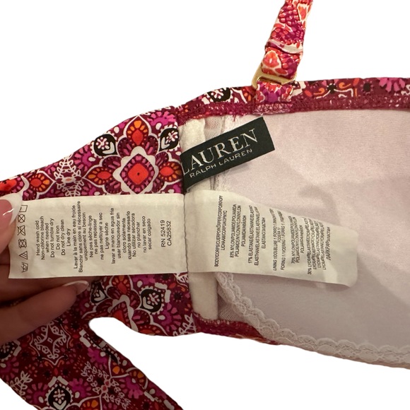 LAUREN RALPH LAUREN NWOT PINK GEOMETRIC BANDEAU BIKINI TOP & BOTTOM SIZE 4/EU 36 - Picture 12 of 14